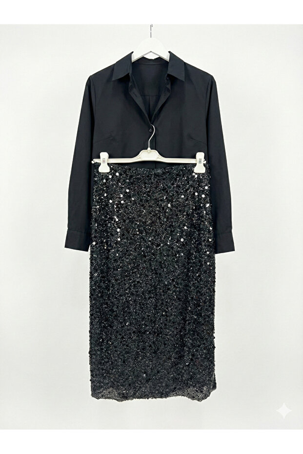 Pullu Payetli Uzun etek - 4