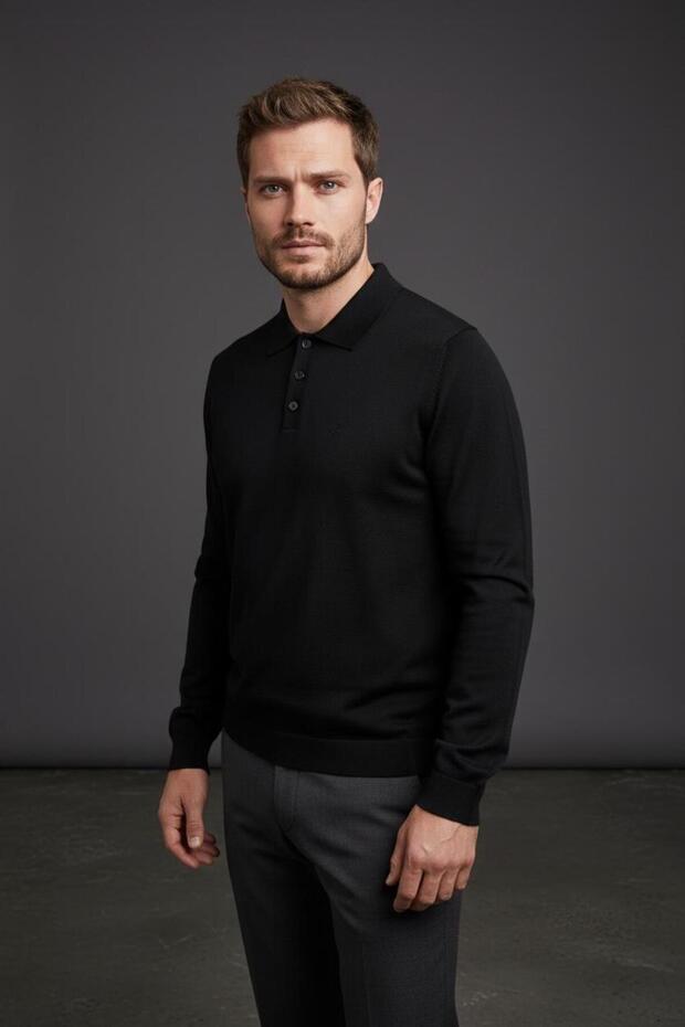 Interview Polo Neck Modal Thin Black Knitwear Sweater