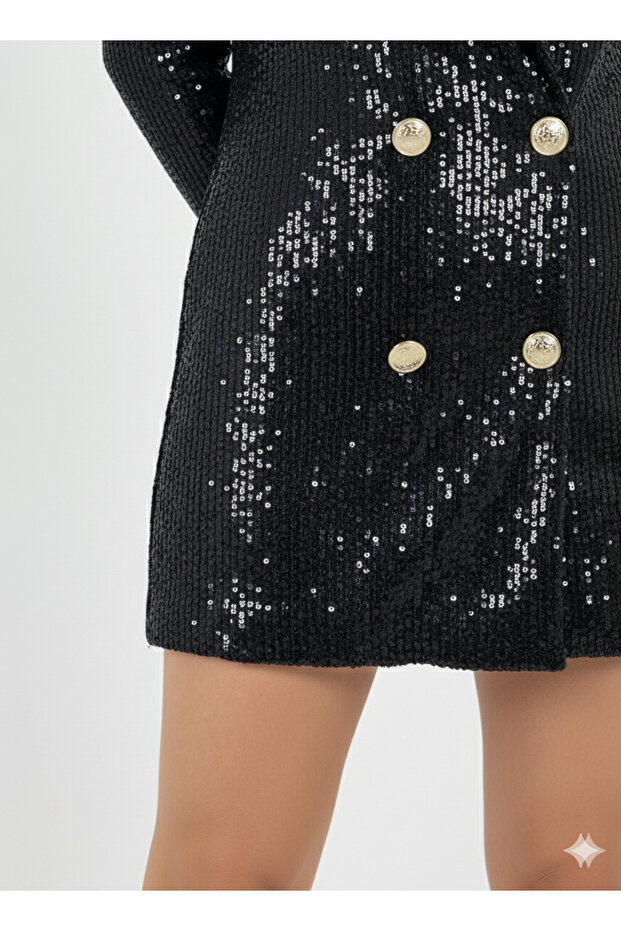 Pullu Payetli Ceket Elbise - 5