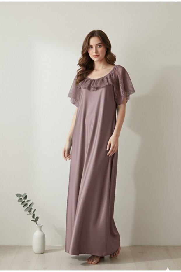 Premium Satin Night Gown with Lace Detailing