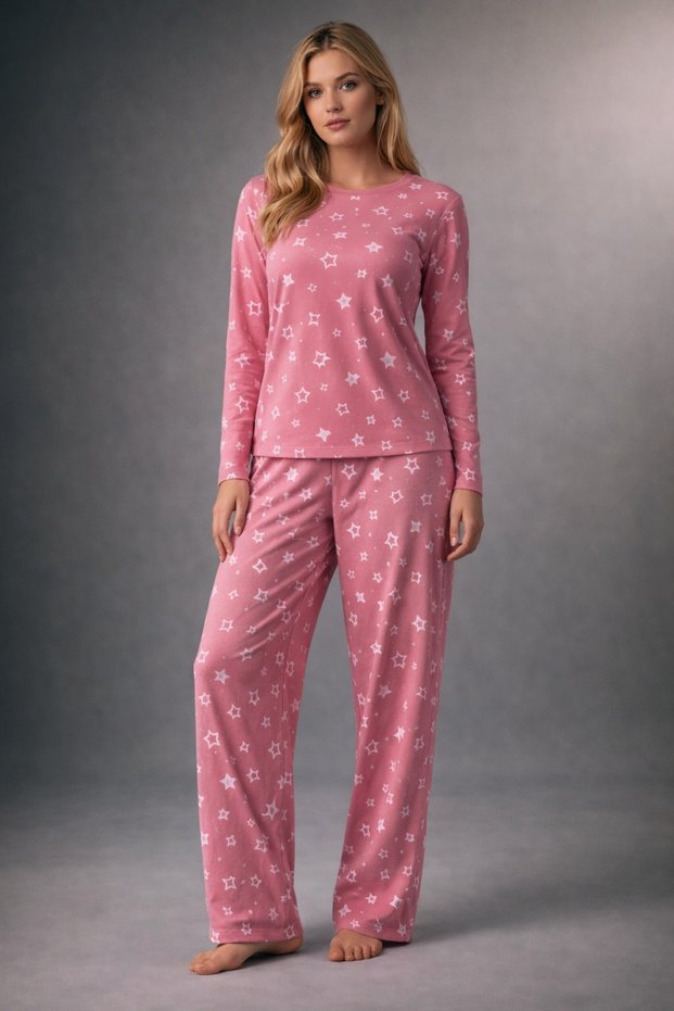 Women's Pajama Set Star Pattern Pink Bottom and Top