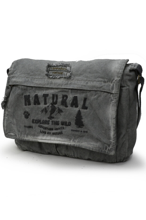 4028 Gray Casual Shoulder Bag Cotton Canvas Messenger 15.6 Laptop School Travel Daily Vintage Retro