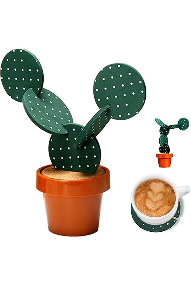 Cactus Coasters Set for Drinks of 6 Pieces, Funny Coasters Cactus Gift with Flowerpot Holde