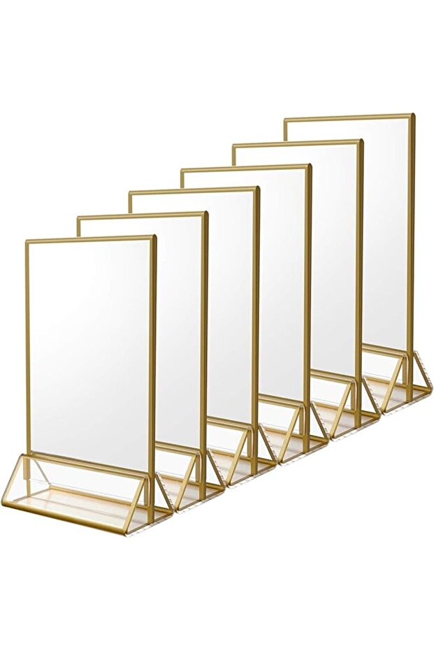 6PCS 5 x 7 Clear Acrylic Wedding Table Number Holder Stands with Gold Borders