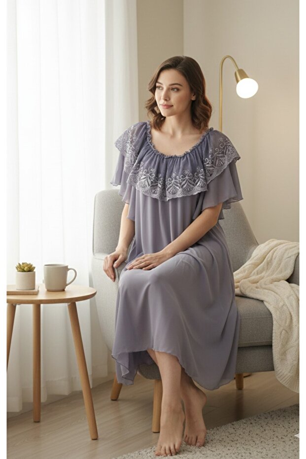 Premium Floral Lace Detailing Short Night Dress