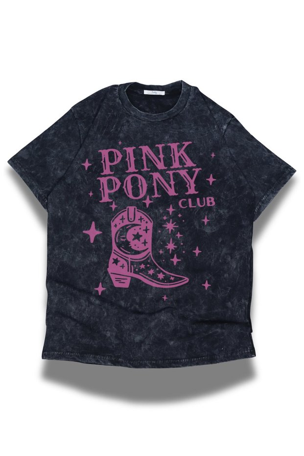 Unisex Pink Pony Club Lettering Washed T-Shirt, Oversized Chappell Roan Printed Retro Tee Shirt