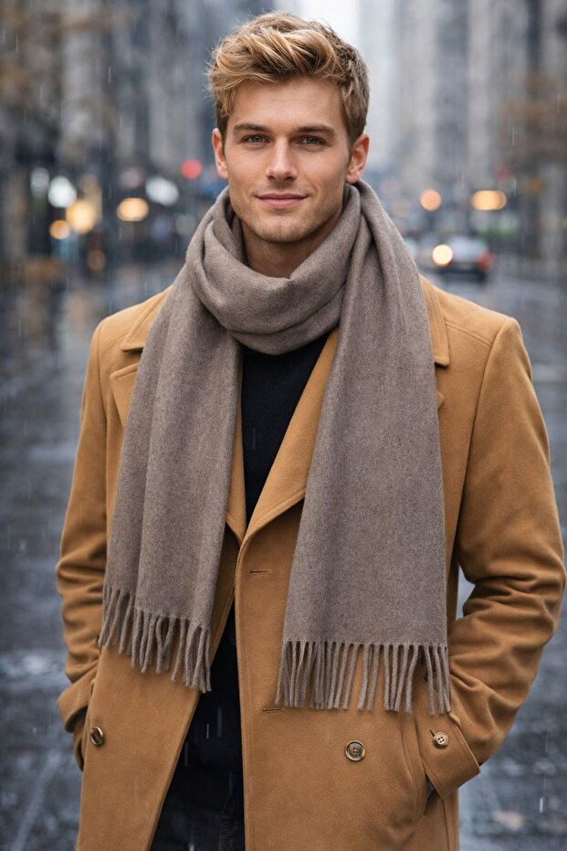 Mink Wool Cashmere Tasseled Men's Scarf 180X33 cm