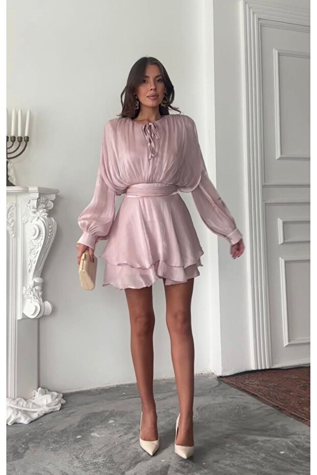 Şifon Pudra Elbise - 6