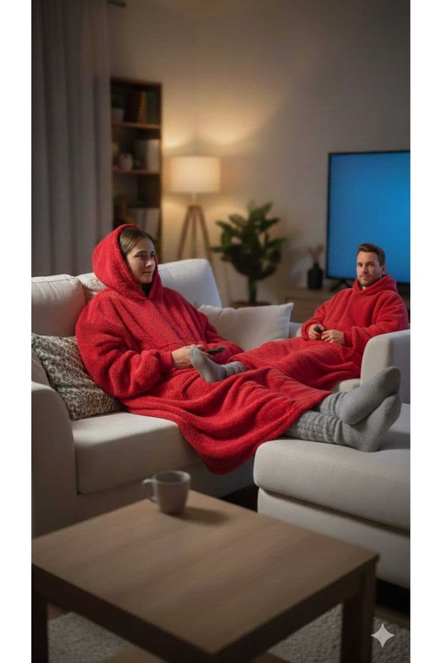 Wellsoft Hooded Wearable Poncho Tv Blanket Unisex over Size - Red (1 Piece Product)