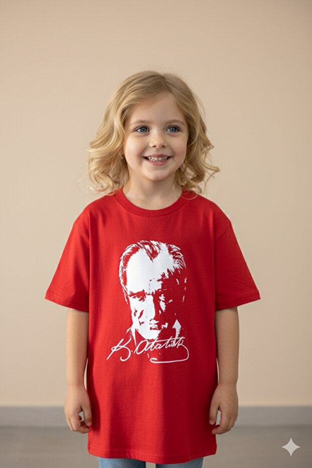 Red Ataturk Printed Crew Neck Kids T-Shirt Unisex