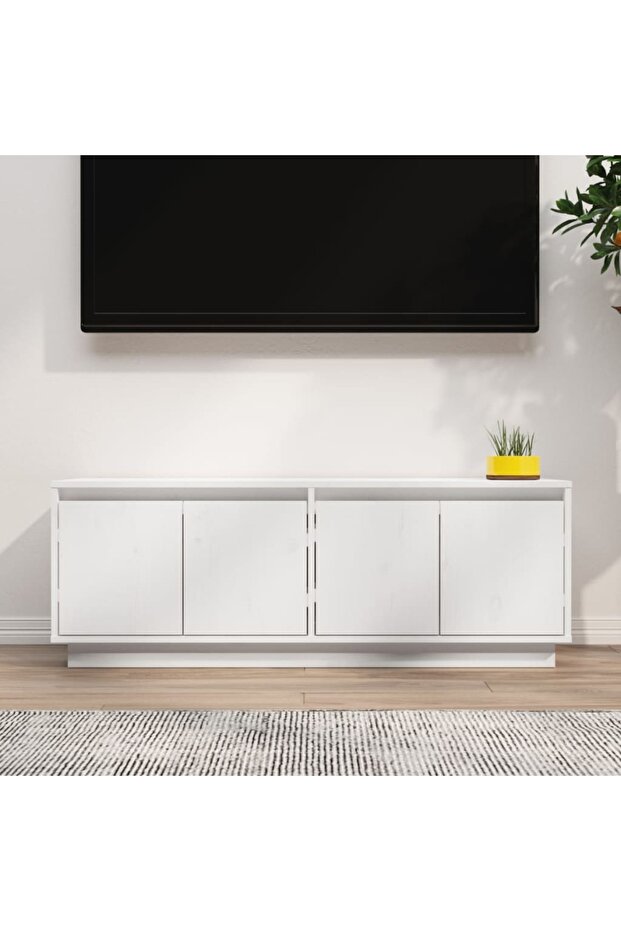 TV Cabinet White 110x34x40 cm Solid Wood Pine