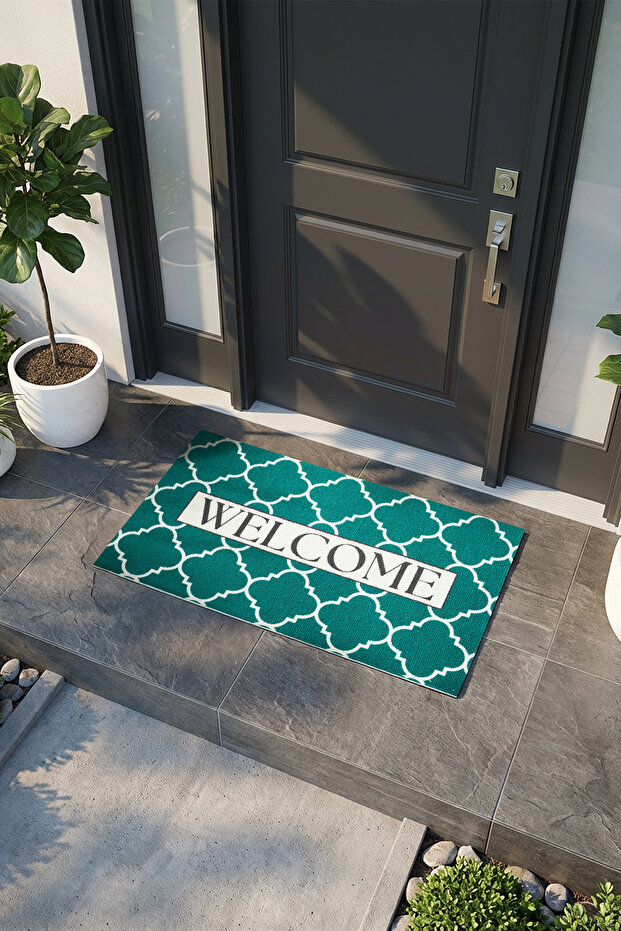 Charm Turquoise Welcome Doormat Outdoor Door Mat Bristle Front Door Mat 2011
