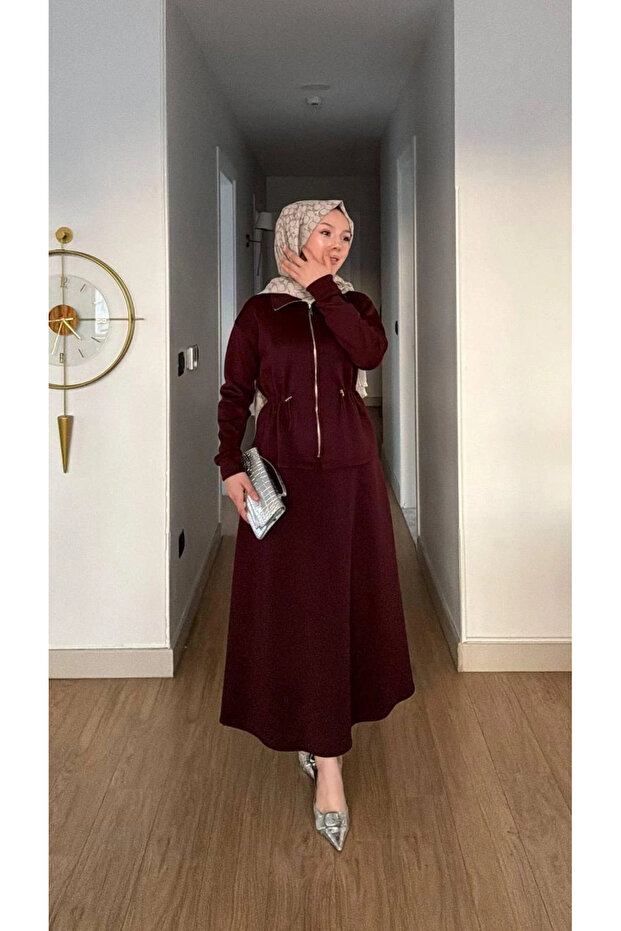 Our Burgundy Scuba Suit Model