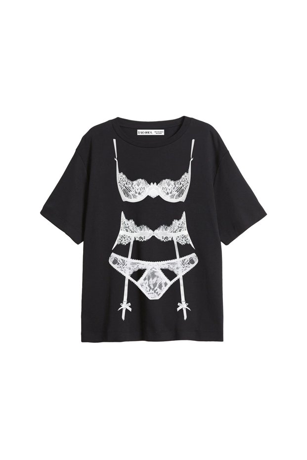 Luck You Printed Relaxed Fit Black Women's Tshirt