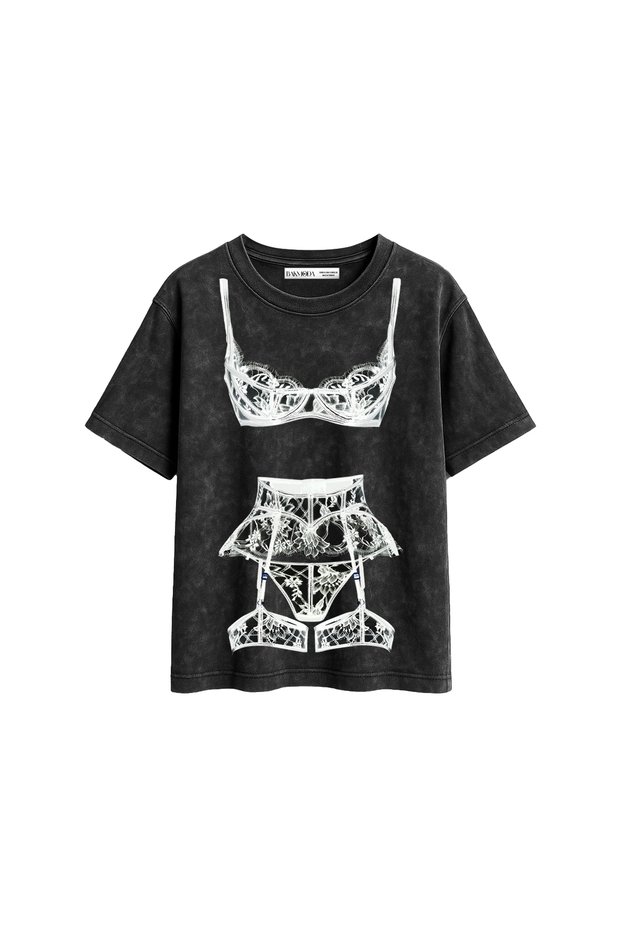 Valentine Printed Relaxed Fit Washable Black Women's Tshirt
