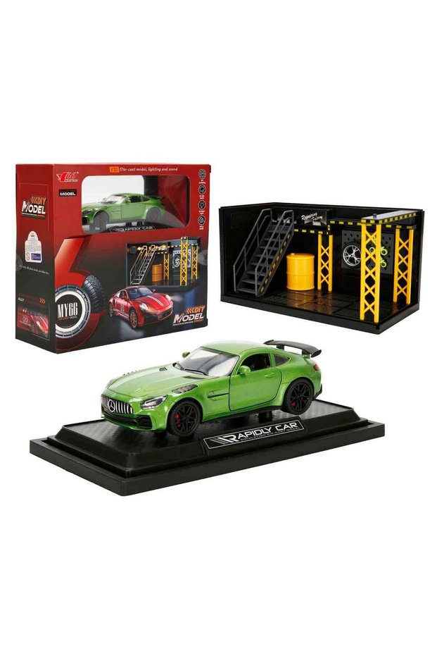 1:32 Mercedes Amg Gtr Diecast Model Car and Garage Set with Sound and Light Mercedes Amg Gtr Green
