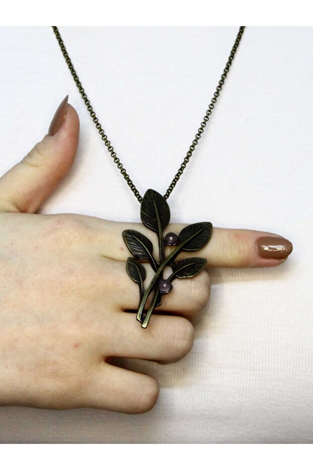 Natural Stone Pink Quartz Natural Stone Authentic Leaf Model Women's Necklace Euk51Pk