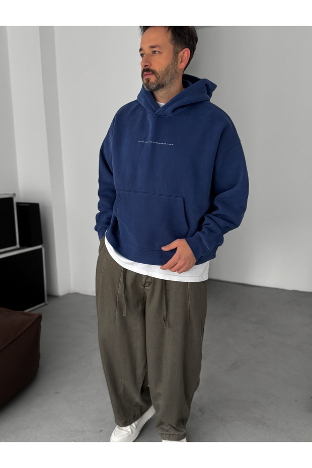 Lacivert Baskılı Kapüşonlu Sweatshirt C-4622 - 4