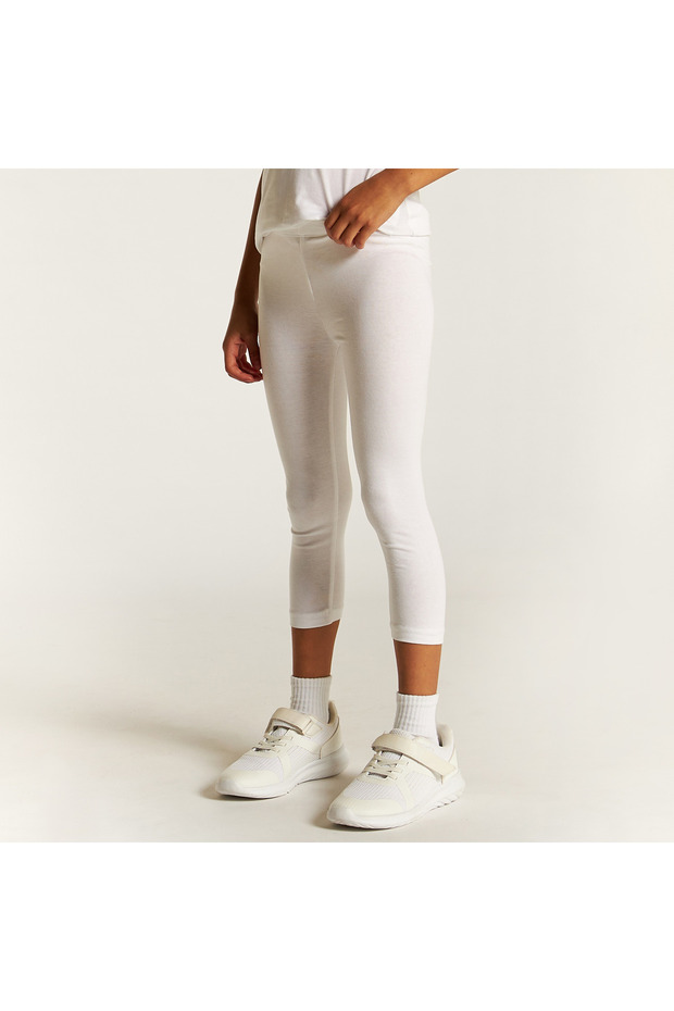 Solid 3/4 Leggings with Elasticised Waistband