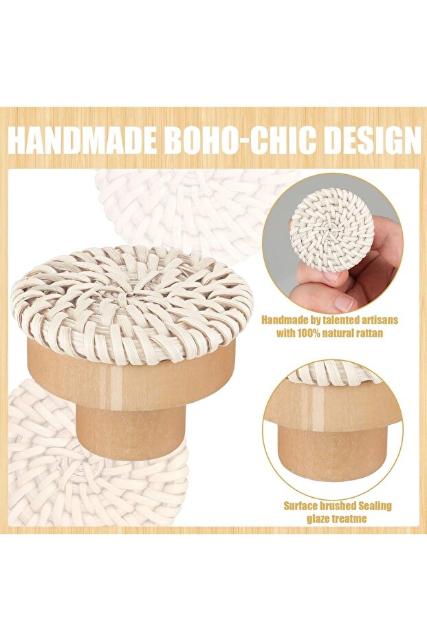 Wooden Drawer Knobs, Rattan Dresser Knobs - 2