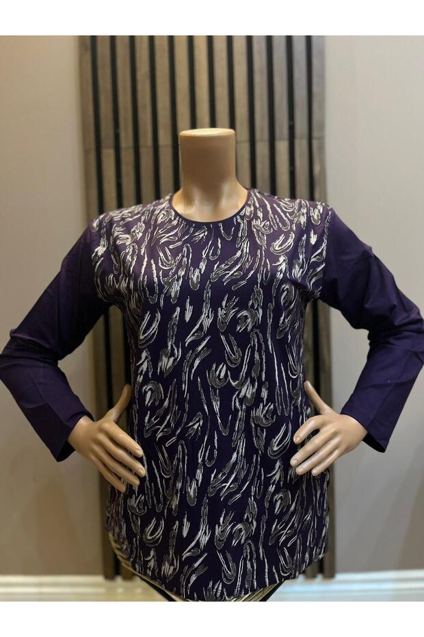 Women's Middle-Aged and Older Printed Patterned Glittery Slit Mother Combed Cotton Blouse