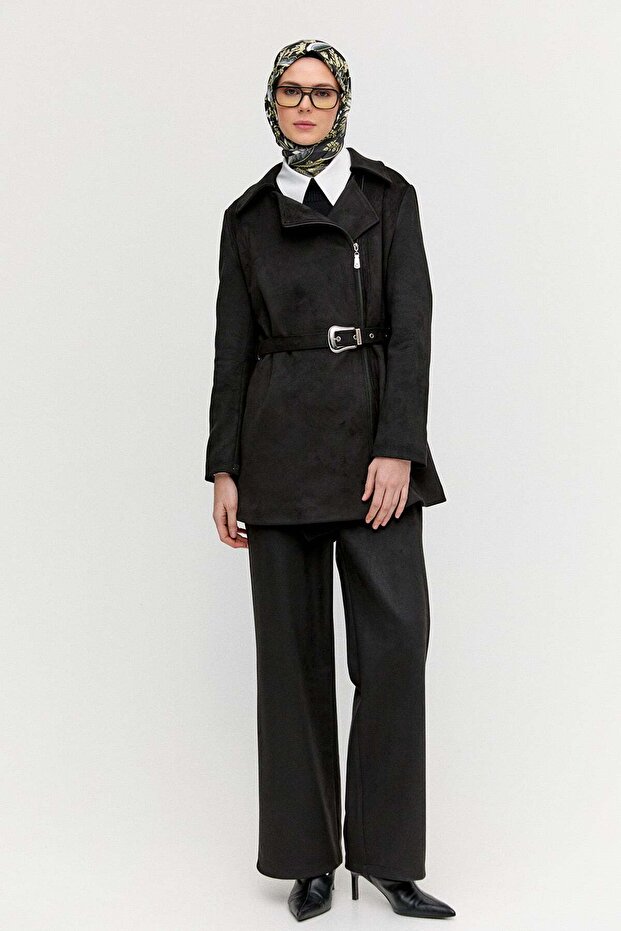 Kruvaze Süet Görünümlü Ceket - 1