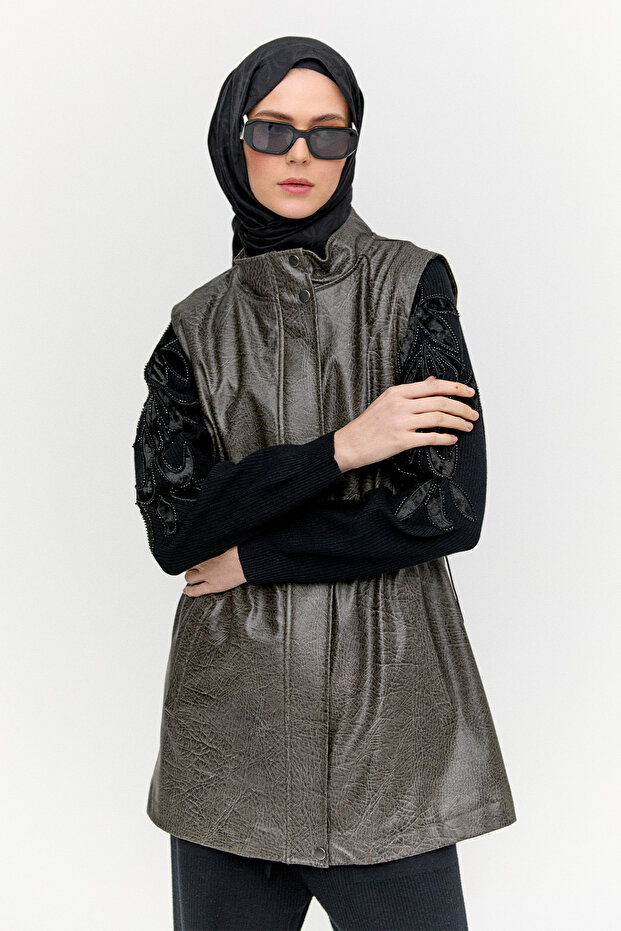 Croco Suni Deri Yelek - 2