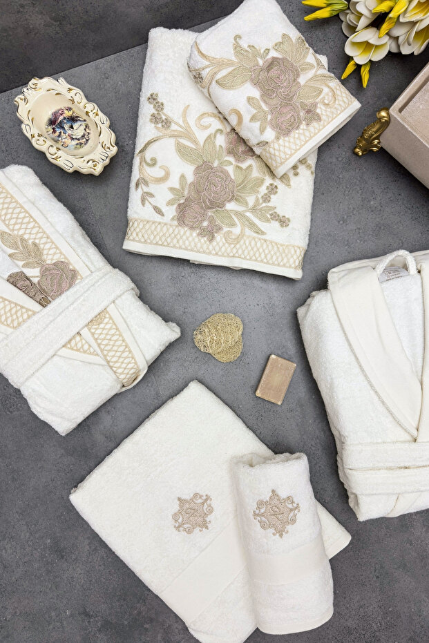 Flora Bambu Dantelli Aile Bornoz Seti - 3