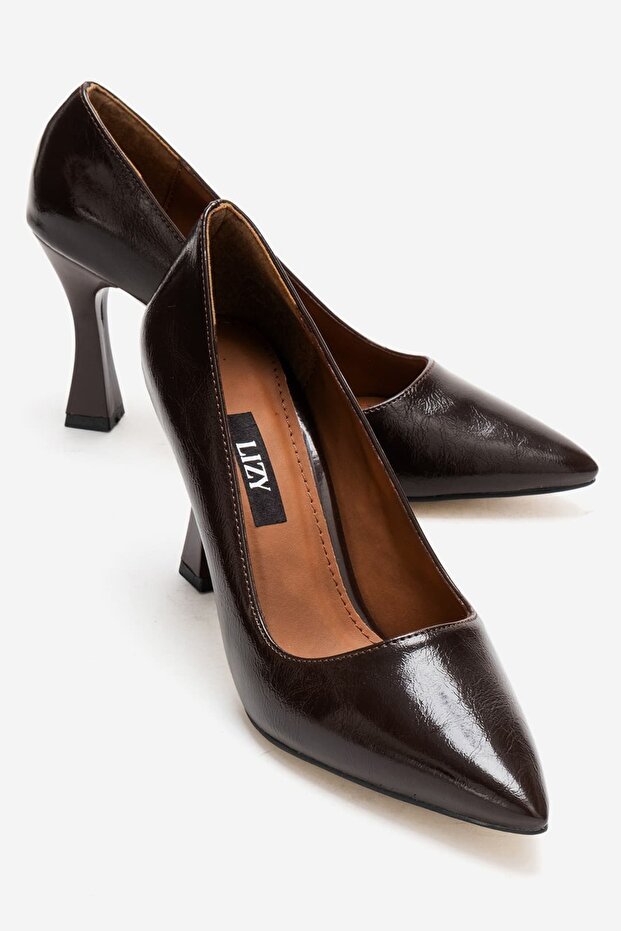 Brown Shiny Patent Leather Textured Women's Stiletto