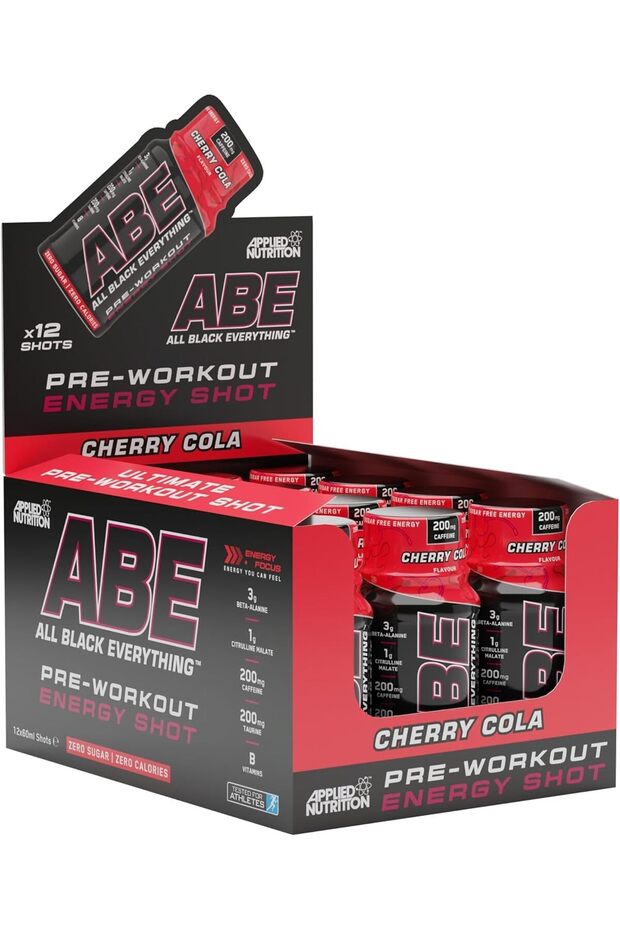 ABE Pre Workout Athletic Shots, Food Supplement, (Box 12 Units x 60ml) (Cherry Cola)
