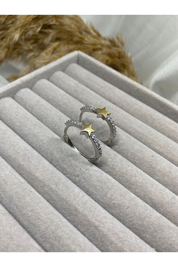 Mix Metal Hoop Earrings with Sparkling Star Detail