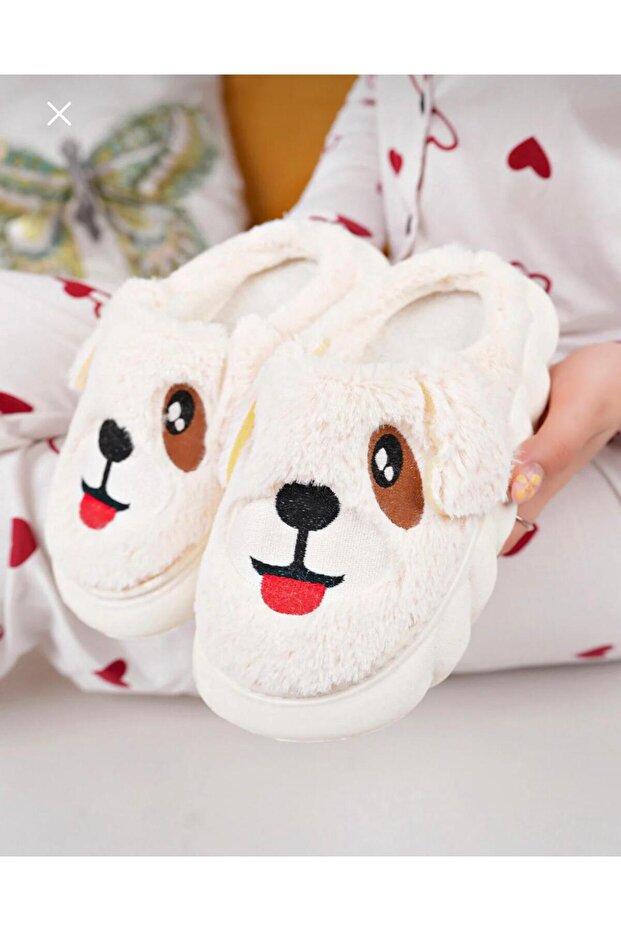 Women's Dog-Shaped Non-Slip Sole Plush House Slippers