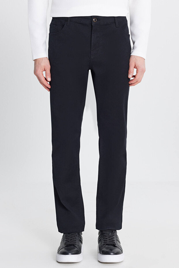 Men's Black Cotton Slim Fit Slim Fit Dobby 5-Pocket Stretch Casual Trousers