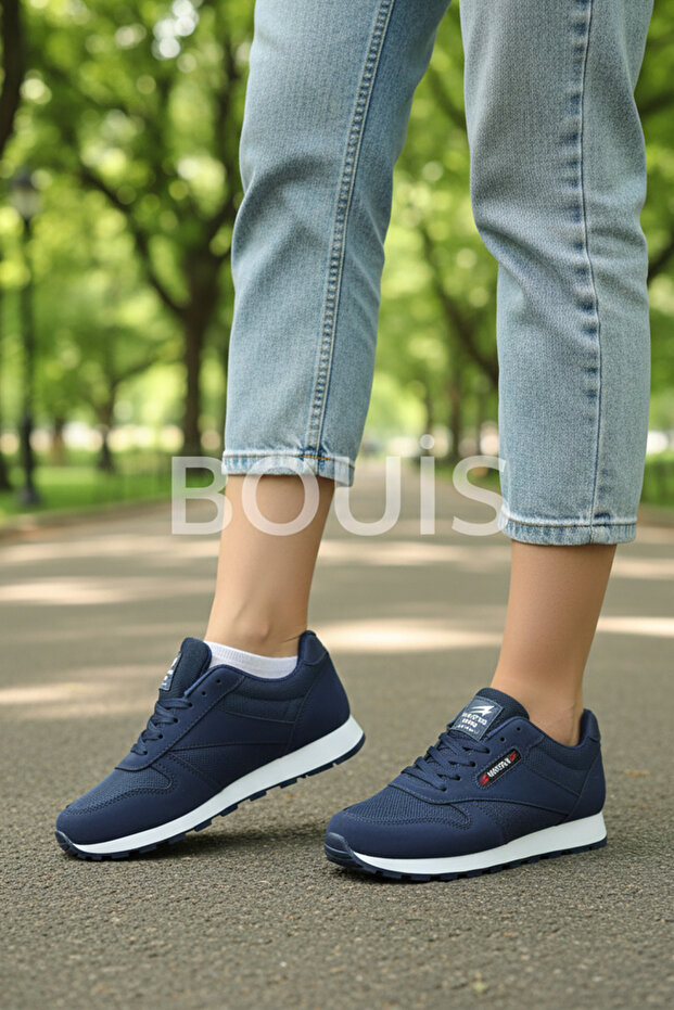 Women's Navy Blue Lace-Up Casual Comfortable Sole Comfortable Soft Walking Daily Sneaker Sports Shoes