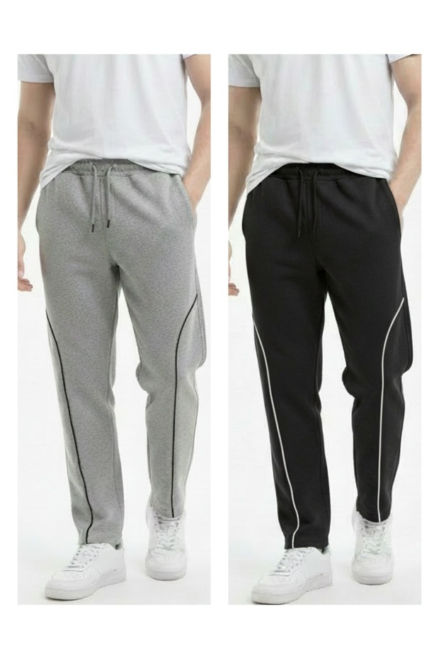 Men's 2-Pack Piped Baggy Casual Sweatpants with Back Pockets 2 Drawstring Wide-Leg Sweatpants