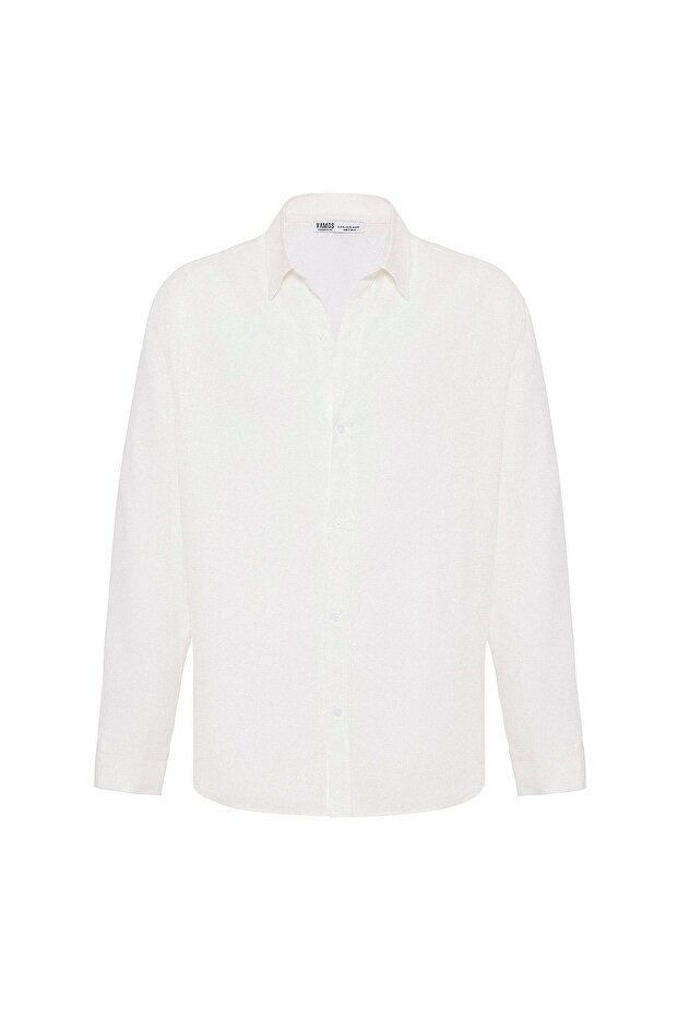 Basic Oversized long sleeve linen shirt white