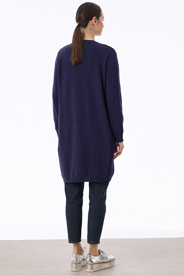 Basic Kaşmir Uzun Hırka LACİVERT - 4