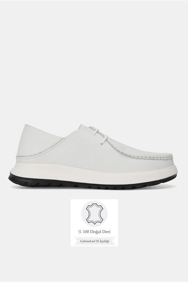Men's White Genuine Natural Leather Eva Sole Sneaker Lace-Up Shoes
