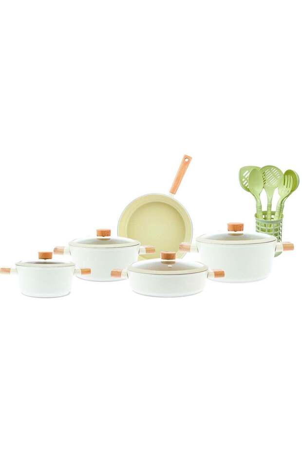 Homemaker Swiss Crystal 15-Piece Ceramic Cookware Set with Utensils