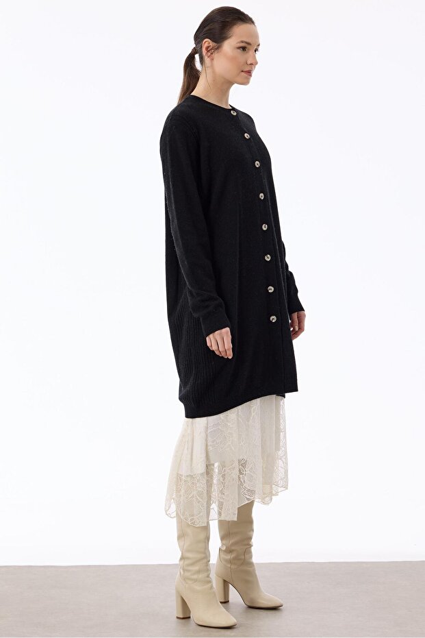 Basic Kaşmir Uzun Hırka SİYAH - 2