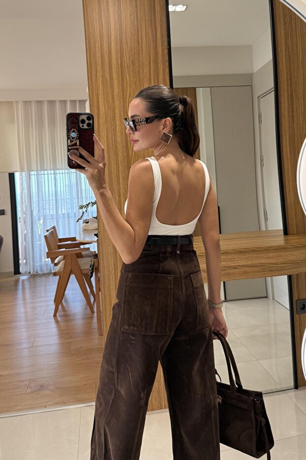 Denvis Beyaz Dekolteli Basic Bodysuit - 2