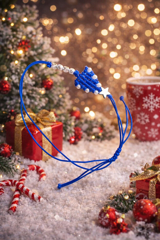 سوار من الحبل الأزرق بطابع العام الجديد - نمط شجرة الصنوبر وسحر النجمة قابل للتعديل - 4