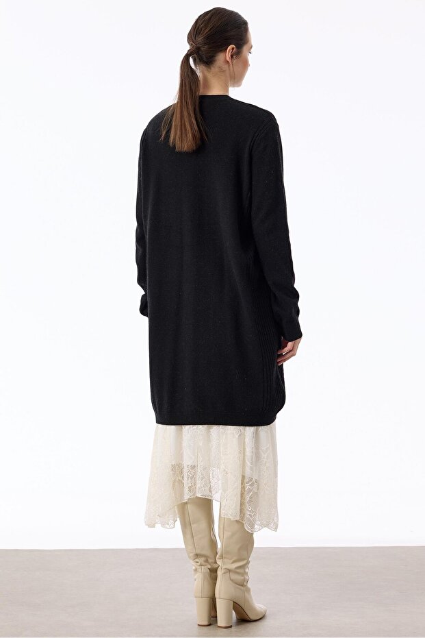 Basic Kaşmir Uzun Hırka SİYAH - 4