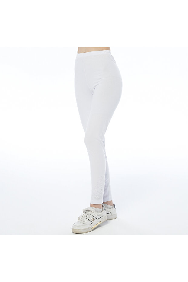 Women's Leggings Stone Printed Knitted White Leggings (with Plus Size Option)