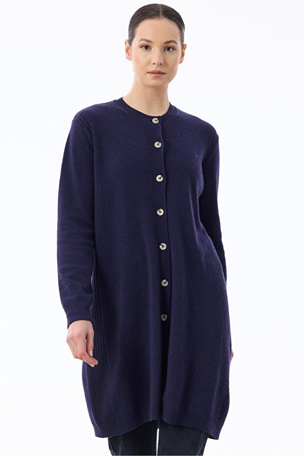 Basic Kaşmir Uzun Hırka LACİVERT - 3