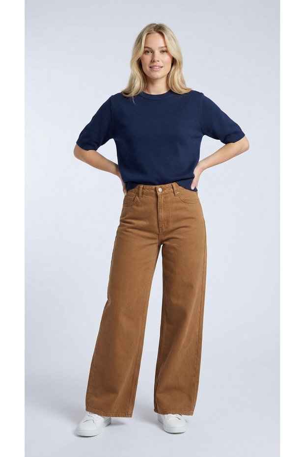 Women's High Waist 100% Cotton Wide Leg Baggy Jeans Comfort Fit
