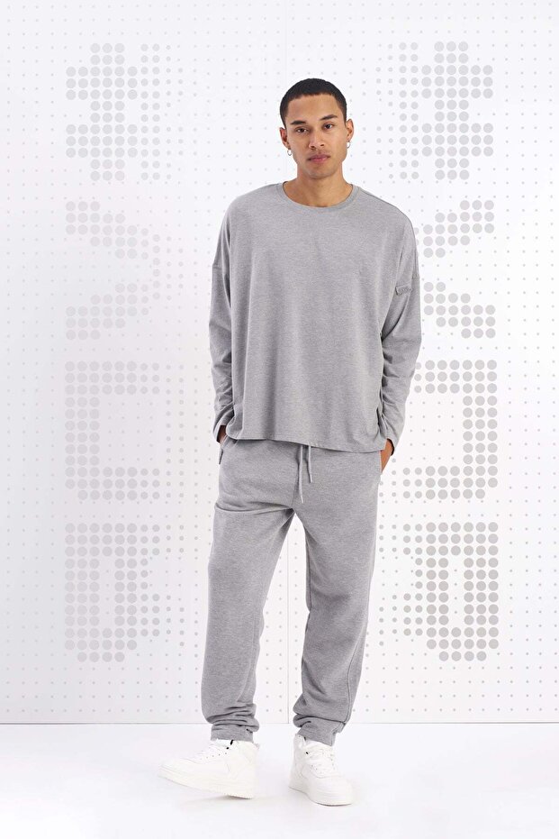 Gray Melange Long T-Shirt Mask