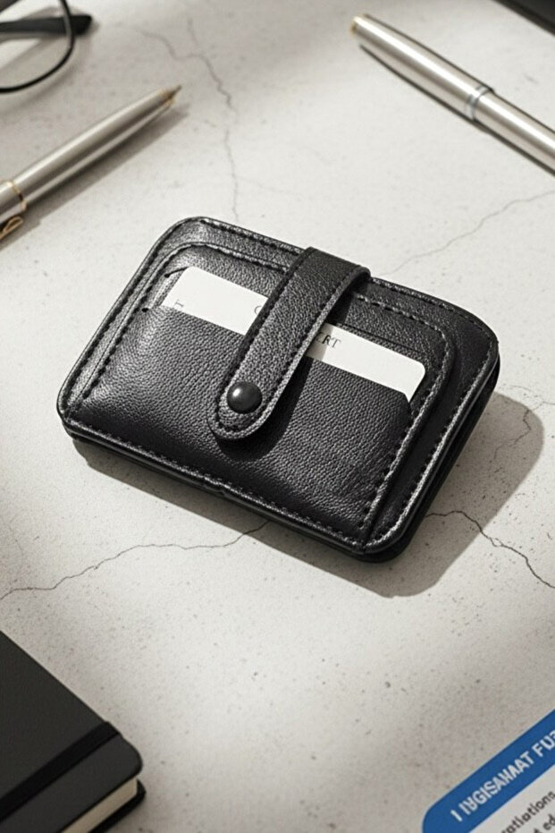 Men's Black Leather Wallet Card Holder