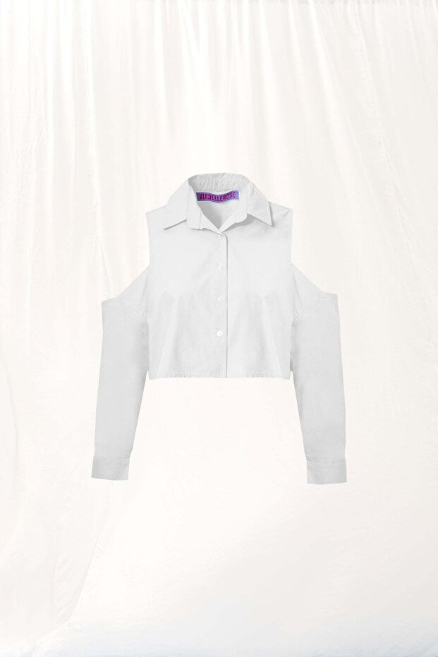 White Window Detail Poplin Shirt 17256