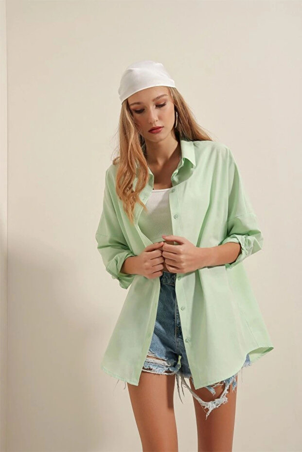    3900 Oversize Long Basic Shirt - E.Green - 3